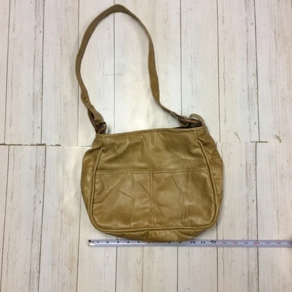 Vintage Faux Serra Camel Brown Leather Strap Shoulder Bag Purse